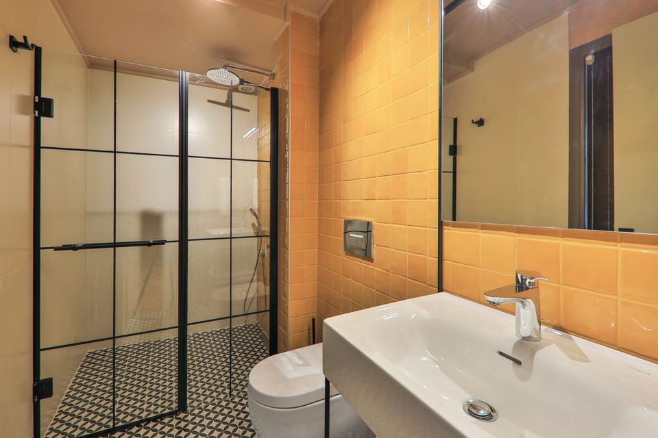 Shower, free toiletries, hair dryer, slippers