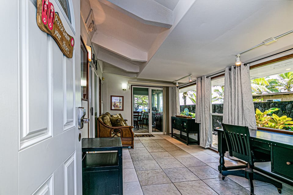 Large windows with curtains for privacy and sun blocking