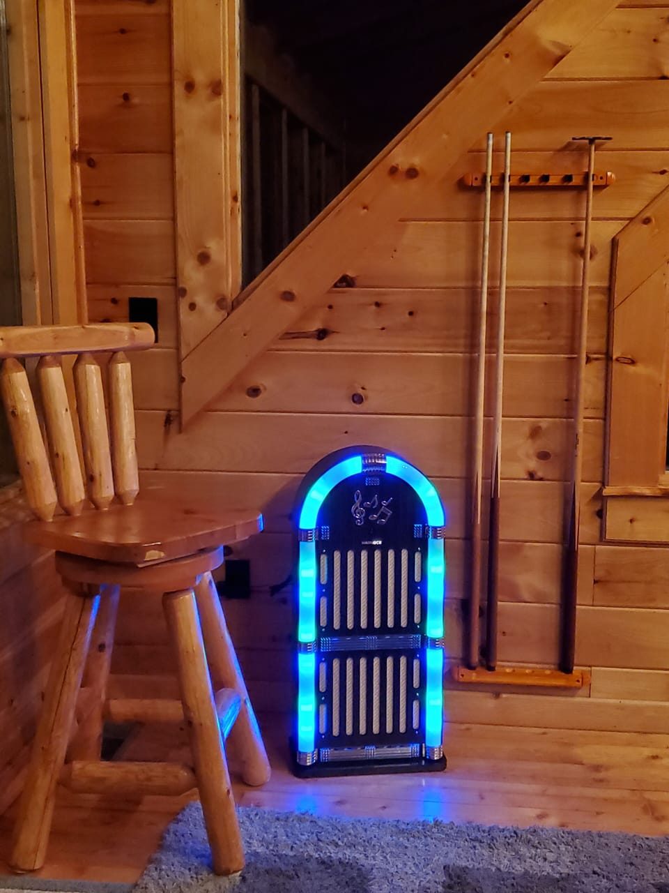 Upstairs loft features an awesome bluetooth jukebox, just sync to your phone.