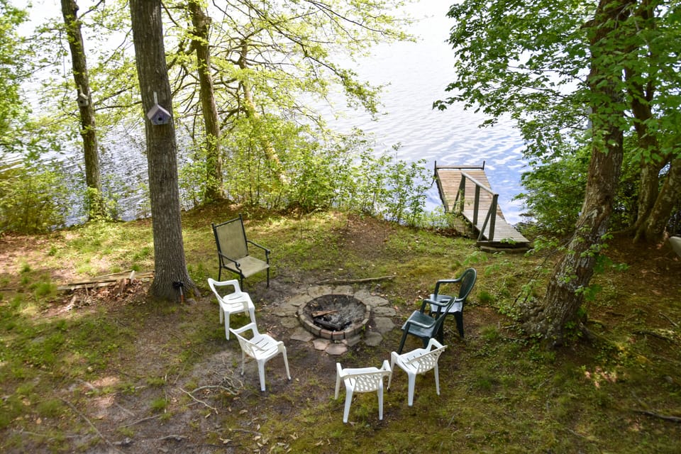 The fire pit is a great spot for relaxing. There are plenty of chairs available.