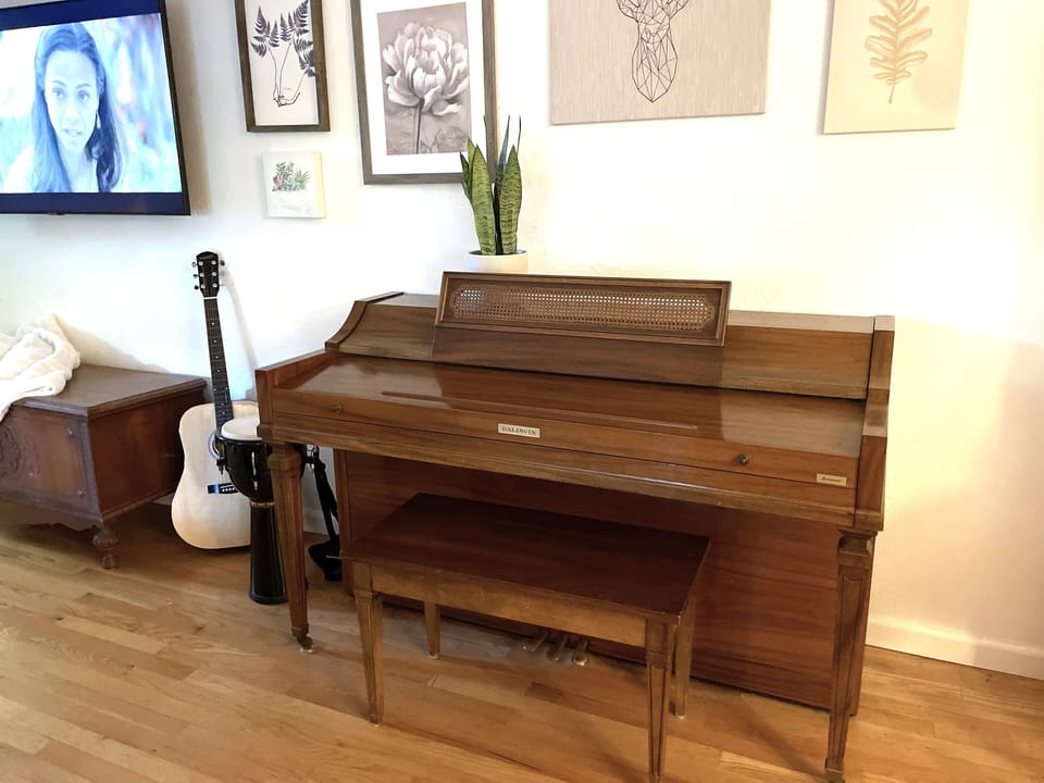 Piano, guitar and drum for friends & family jam sessions.