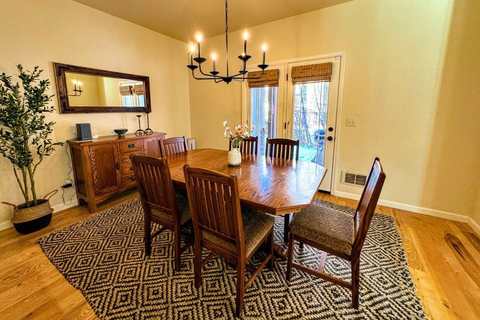 Gather around the dining table for food, conversation, and fun.