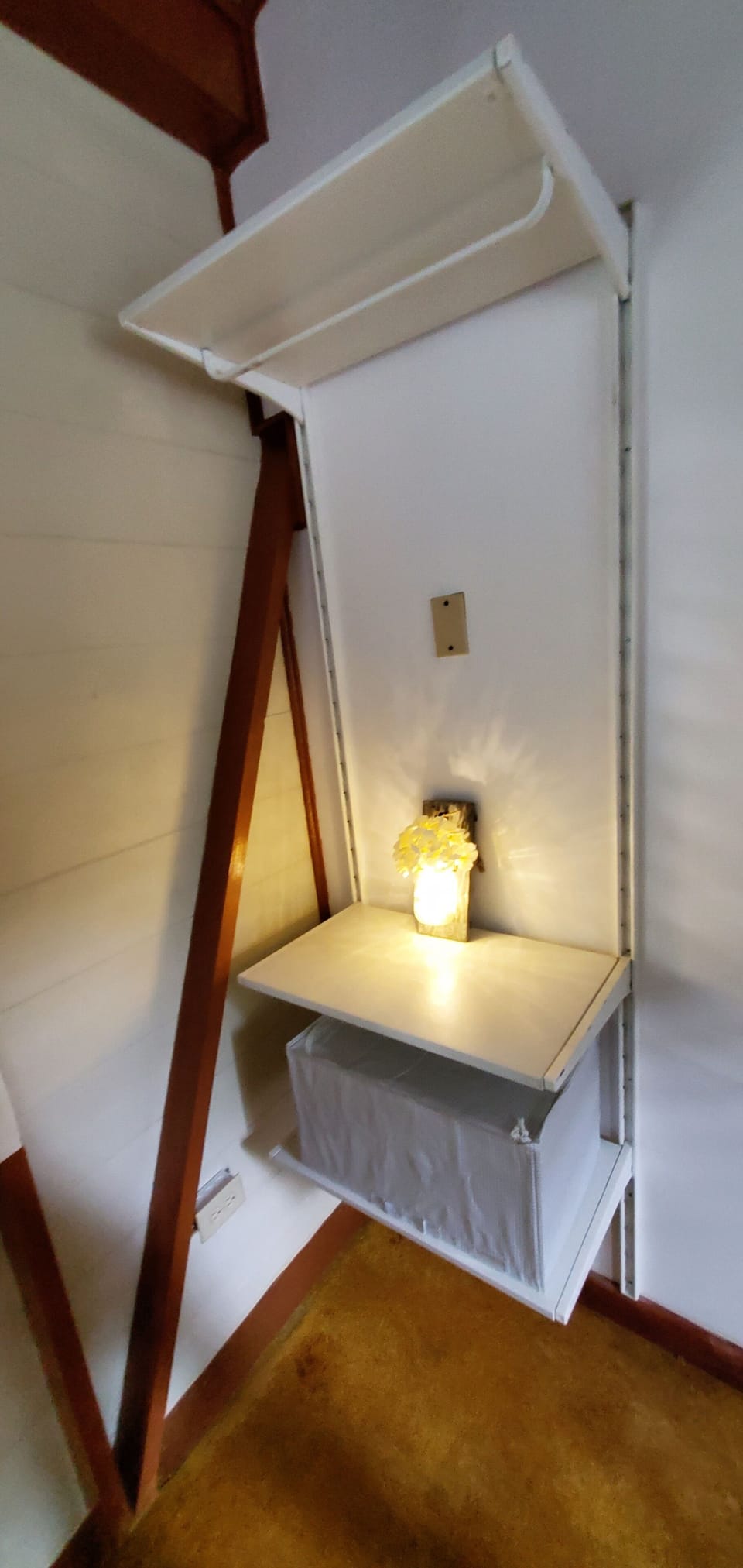 Our closet comes with a storage box and hangers.
