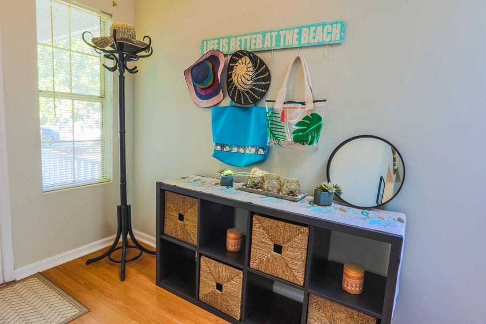 When you step inside the front door, you'll enter the home's comfortable living room.