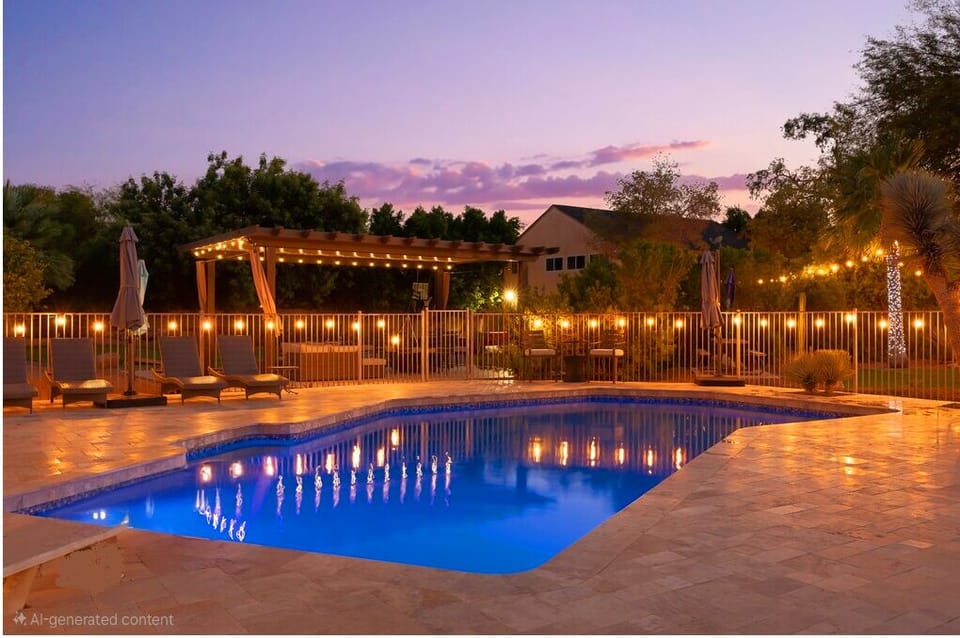 Automated night lighting for Pool. 
Almost Acre which is rare for the location. 