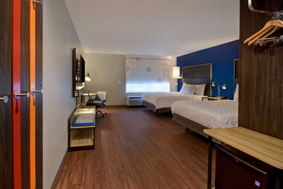 Room, 2 Queen Beds, Accessible, Bathtub | In-room safe, desk, laptop workspace, blackout drapes