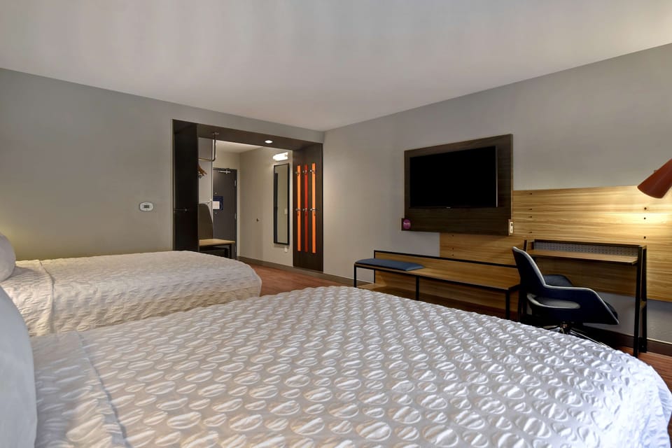 Room, 2 Queen Beds, Accessible, Bathtub | In-room safe, desk, laptop workspace, blackout drapes