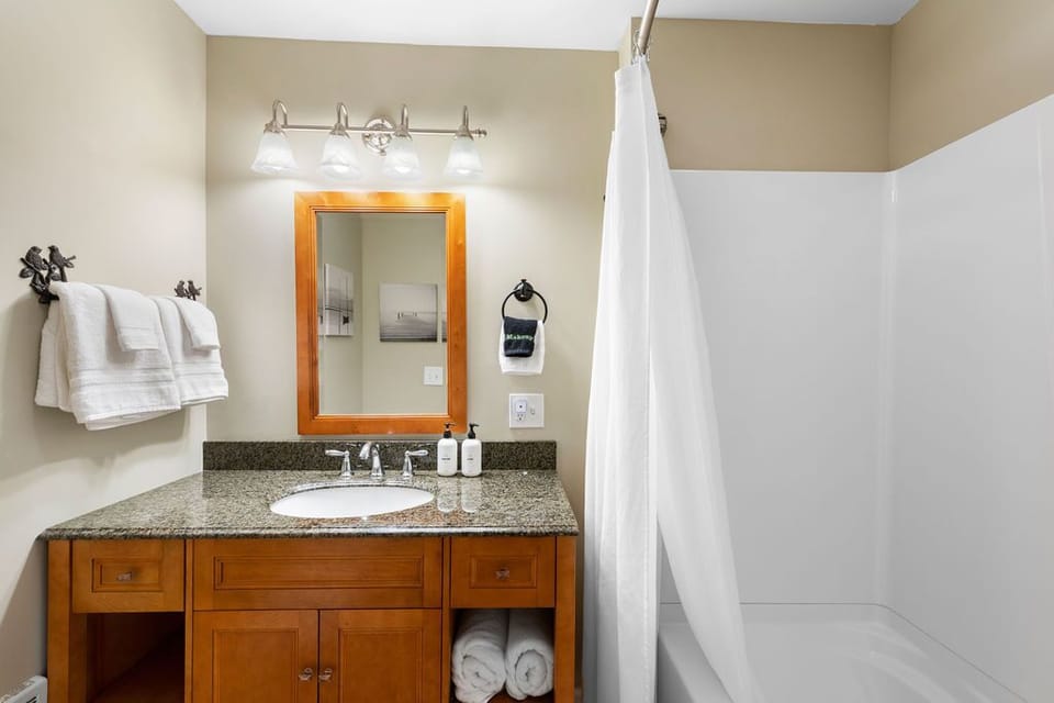 The second bathroom has its own shower/tub combo