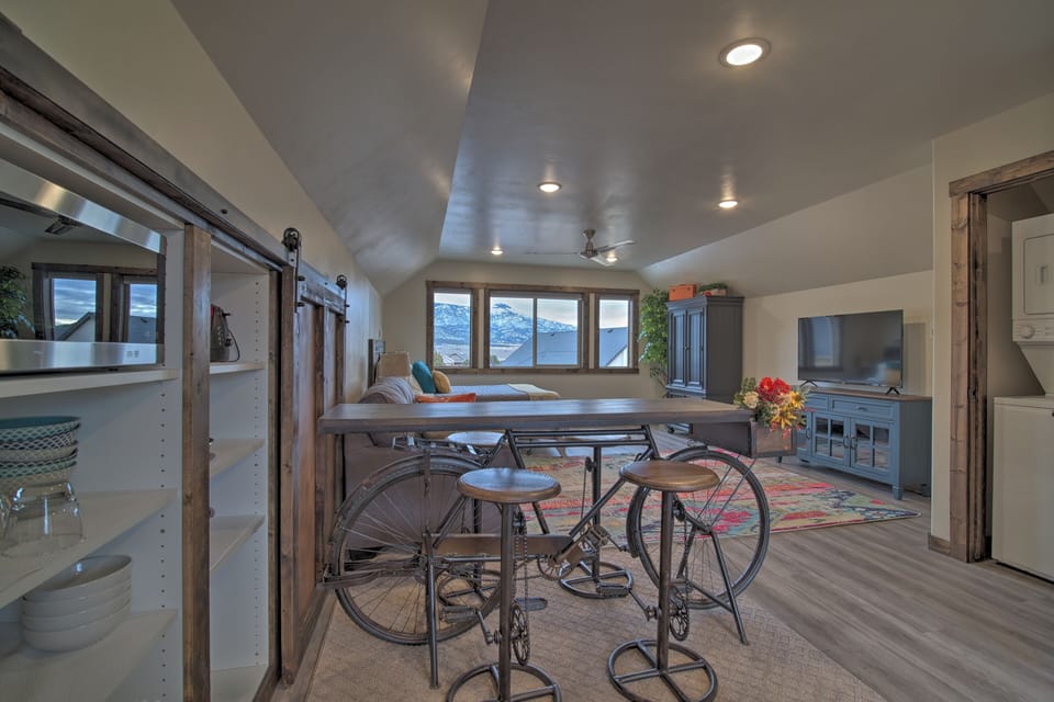 Bicycle table and view to mountains