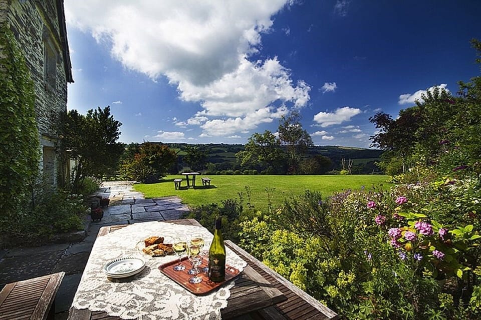 Garden view from sunny terrace