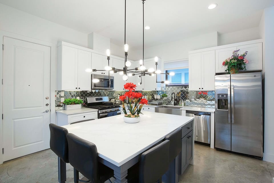 Dining room and kitchen with open floor plan