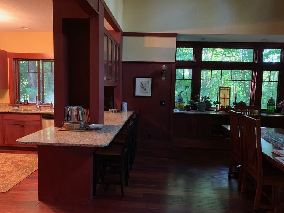 Dining area with buffet and adjoining Kitchen area.