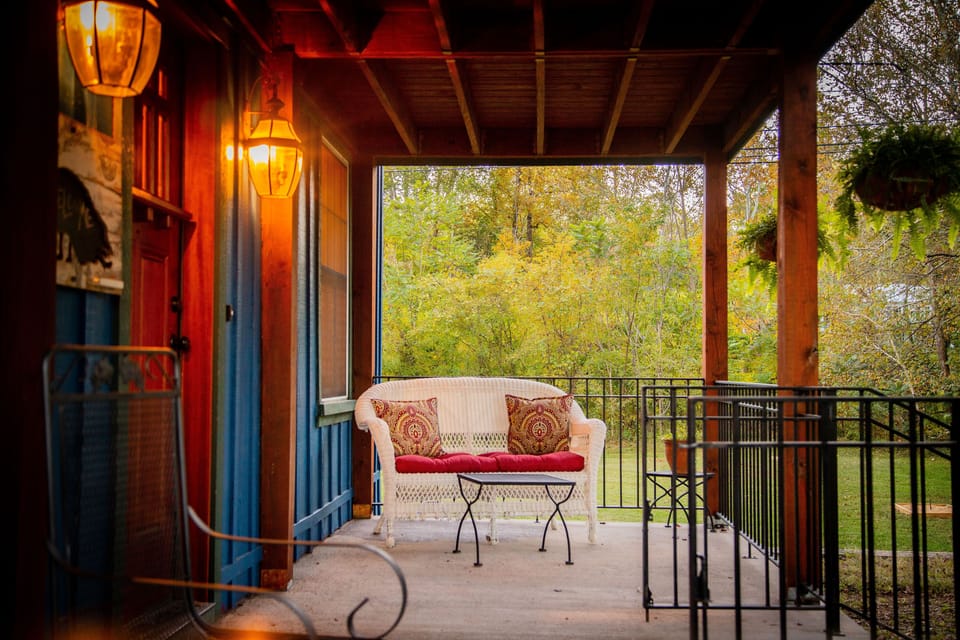 Front porch. Come gaze at the mountains as you unwind to the sounds of the river