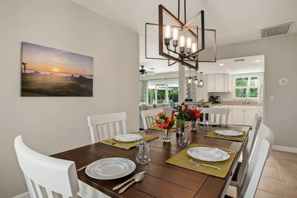 The cozy dining room is conveniently located just off the kitchen.