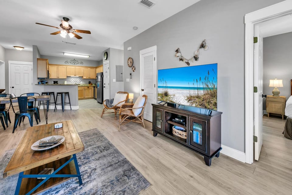 Enjoy a movie on the flat screen TV