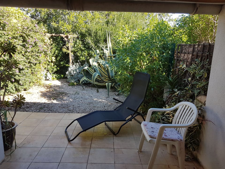 a view over the patio towards the garden