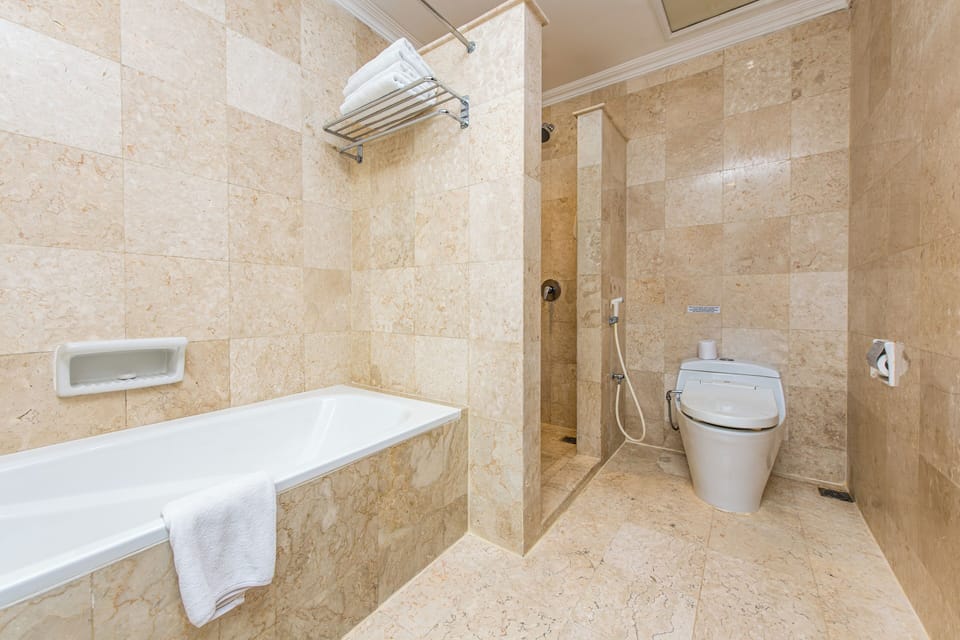 Deluxe Room | Bathroom | Separate tub and shower, free toiletries, hair dryer, towels
