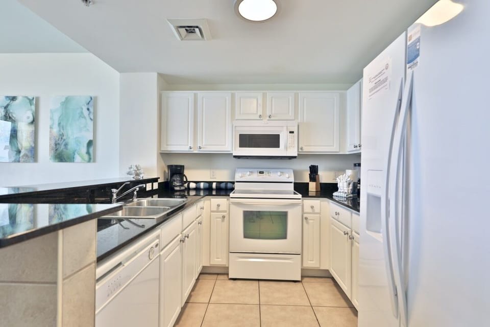 Fully stocked kitchen.