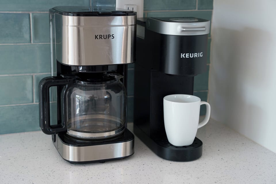 A dedicated coffee bar serves up a sophisticated morning routine!