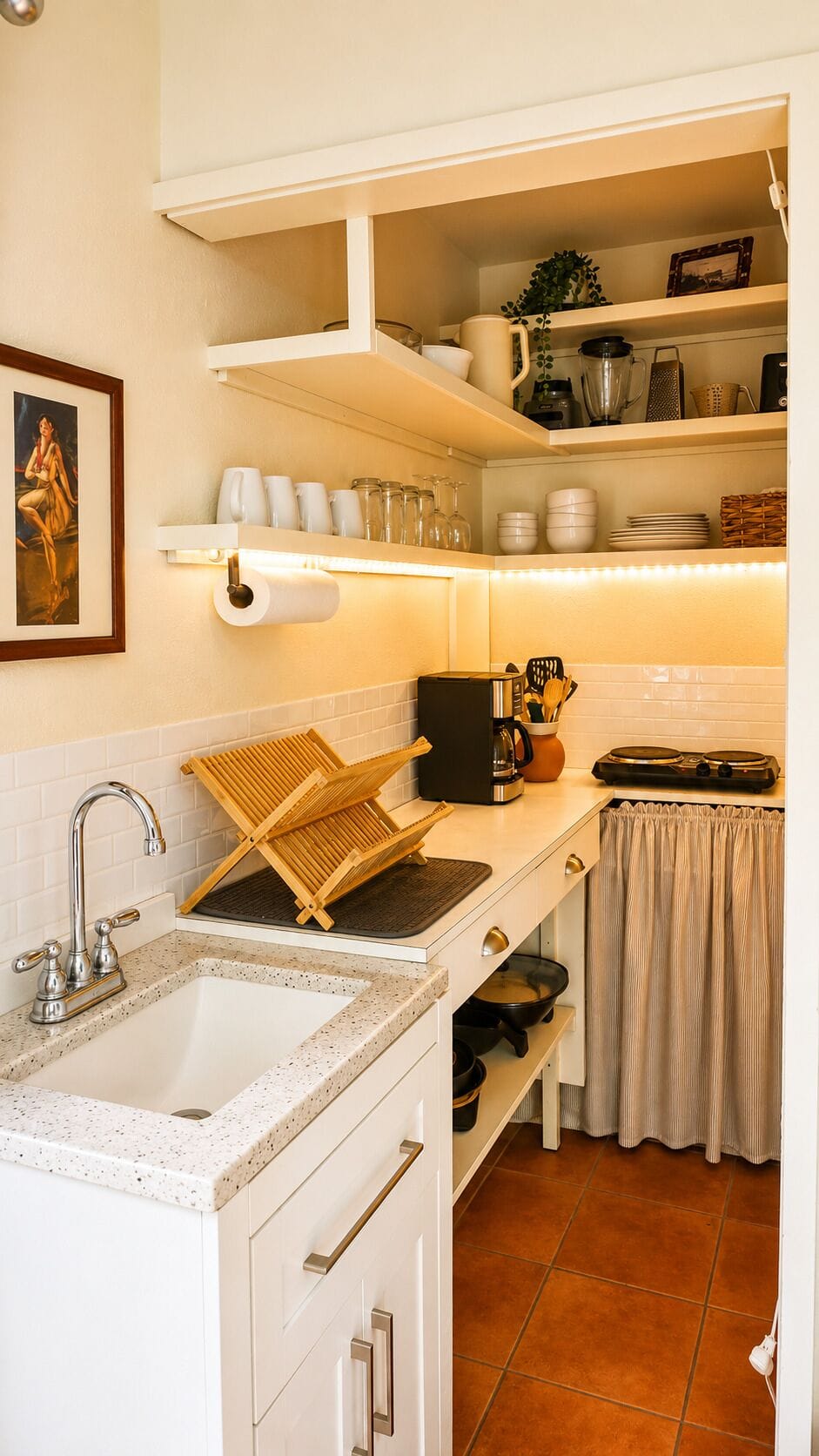 Kitchenette- complete with a coffee maker, a two burner stovetop, and more!