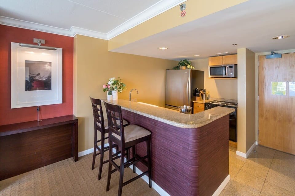 Cozy island seating ideal for morning coffee