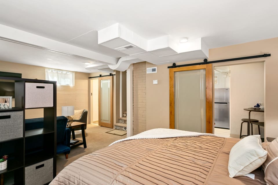 View from the bedroom to kitchen and bathroom
