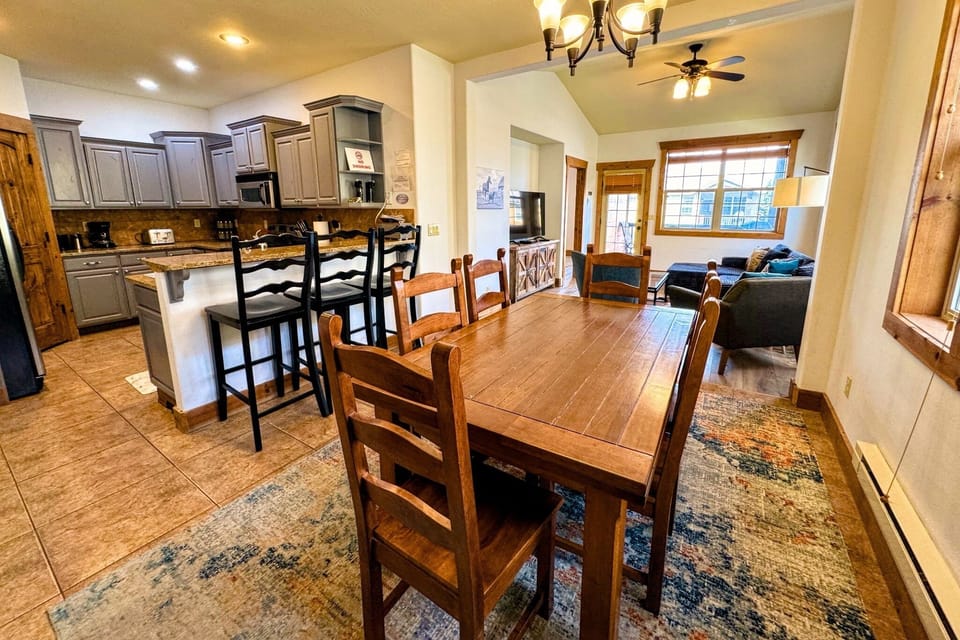 Sit down at the dining room table for food, games, or conversation!