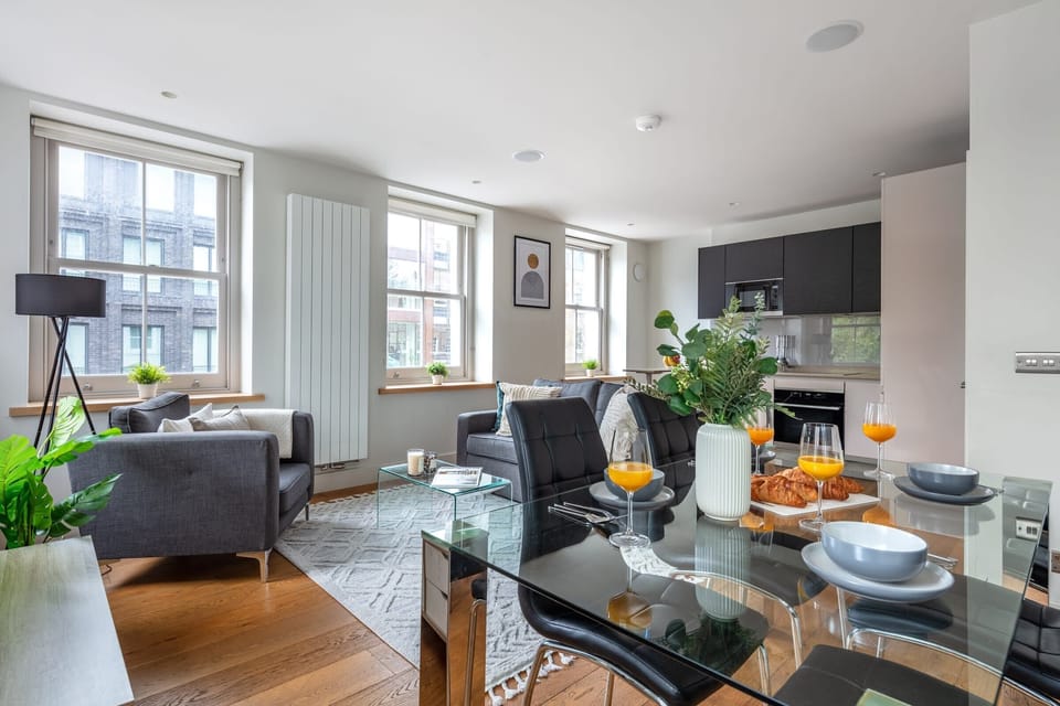 The open-plan living, kitchen and dining area