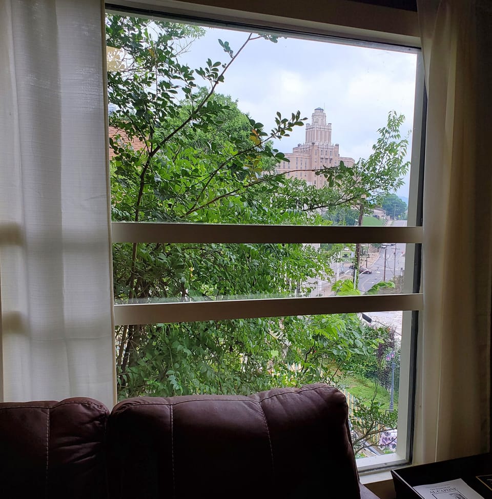 Large windows with great views of downtown.