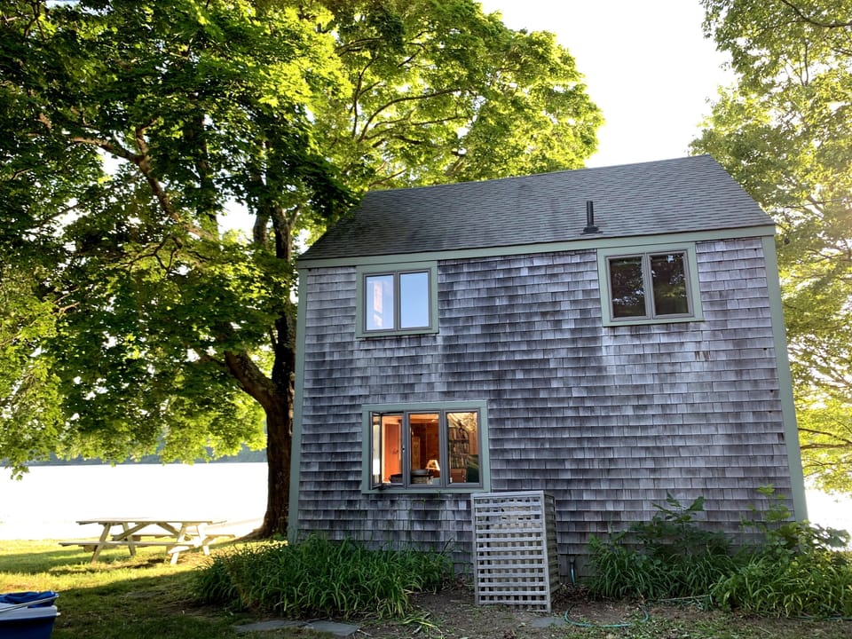 Cabin and picnic bench