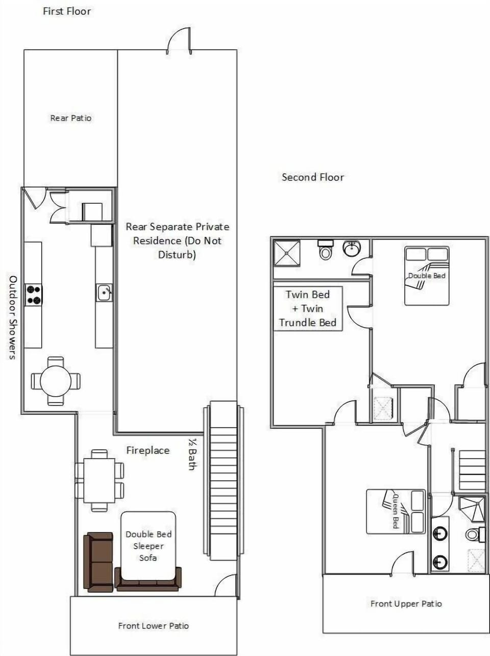 Lighthouse Cottage floor plan/ Plano de la Casita Faro. Updated 3/15/21.