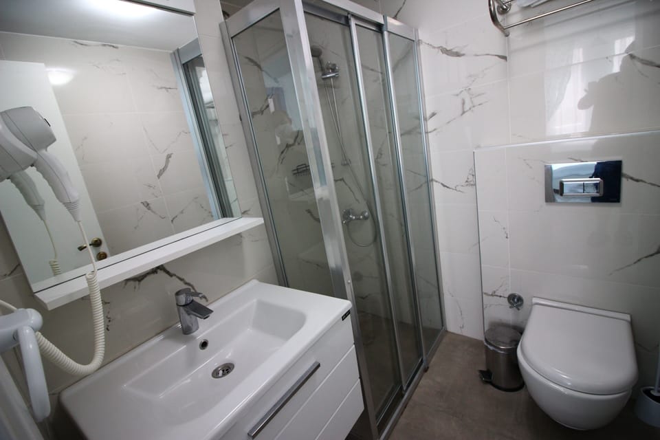 Standard Double Room | Bathroom | Shower, hair dryer, towels, soap