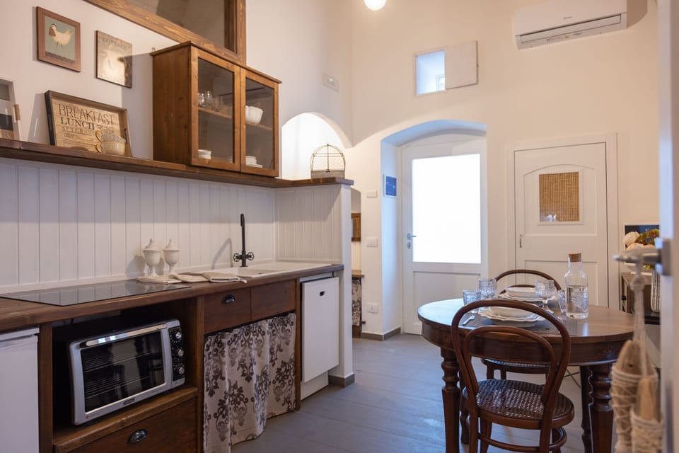 Mini-fridge, oven, stovetop, cookware/dishes/utensils