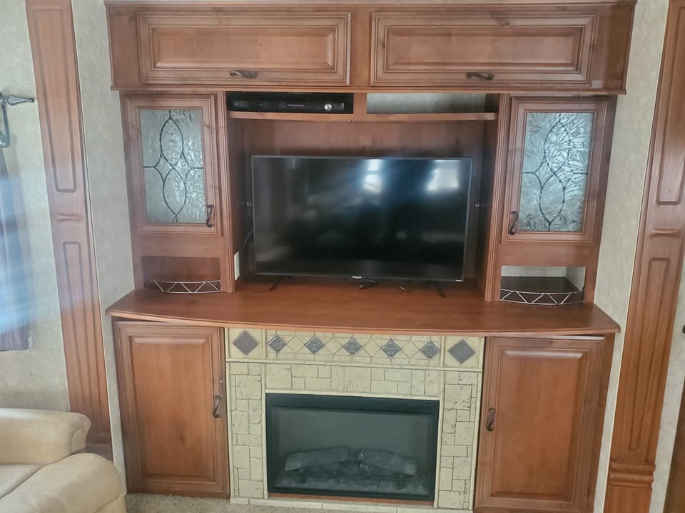 Surround sound for DVD's and an electric fireplace.