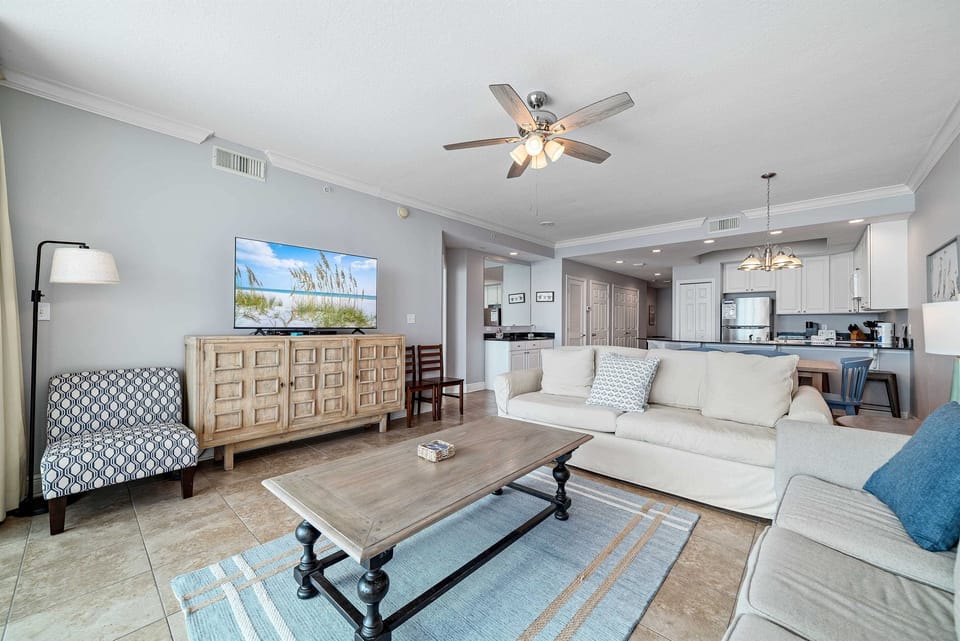 Living area with smart TV and plenty of seating