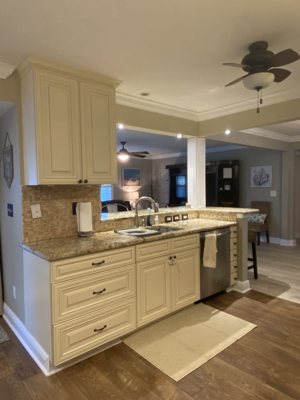 open kitchen with views of family room 