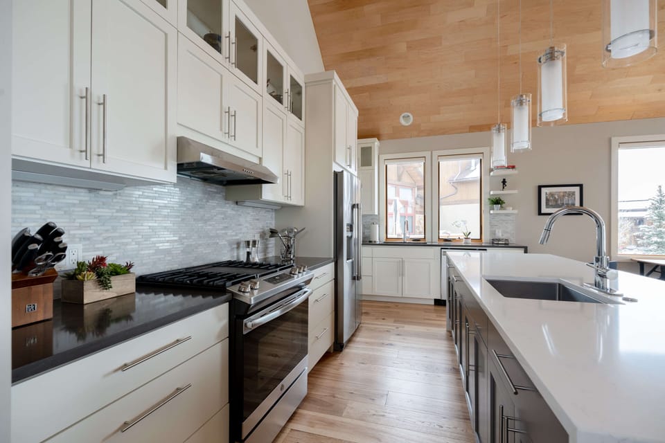 All stainless steel appliances in the kitchen