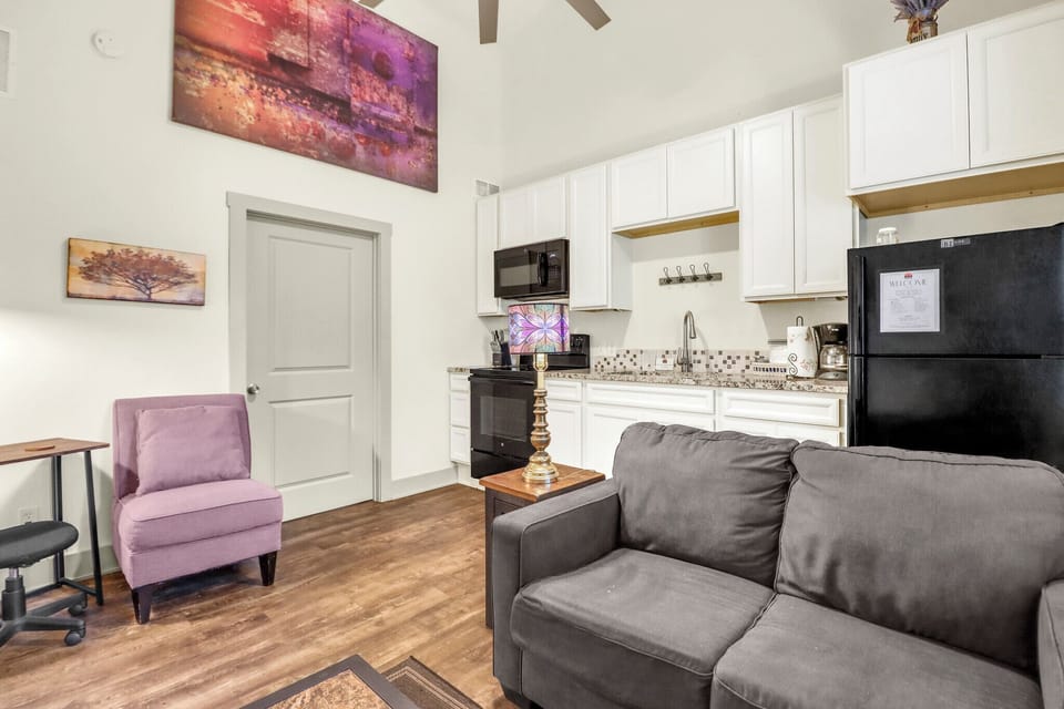 The bright, open-concept retreat with a fully equipped kitchen and comfortable living space