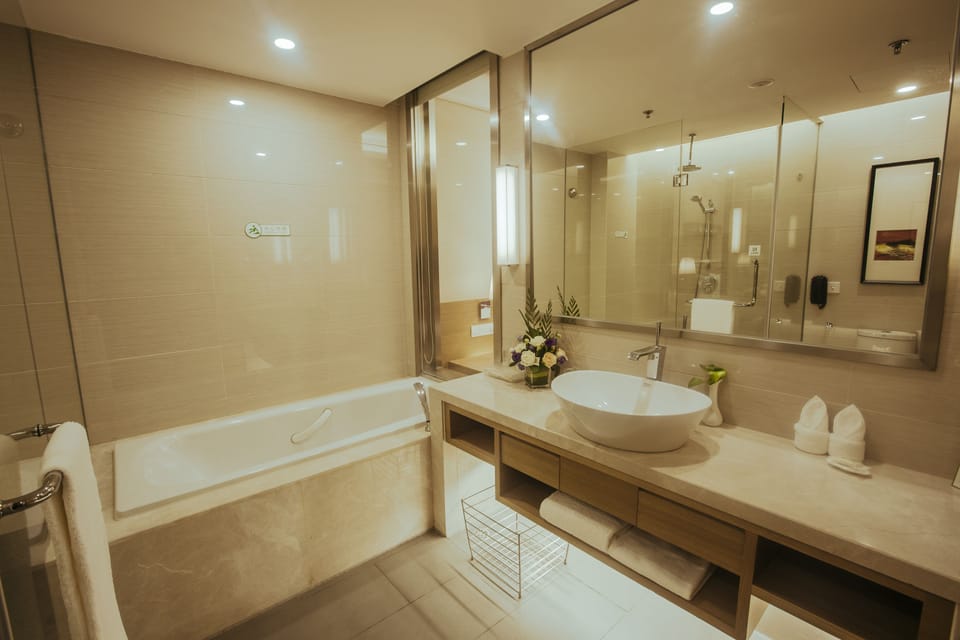 Hair dryer, bathrobes, bidet, towels