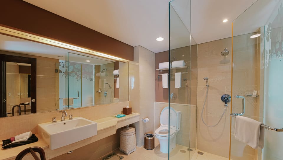 Junior Suite | Bathroom | Shower, free toiletries, hair dryer, slippers
