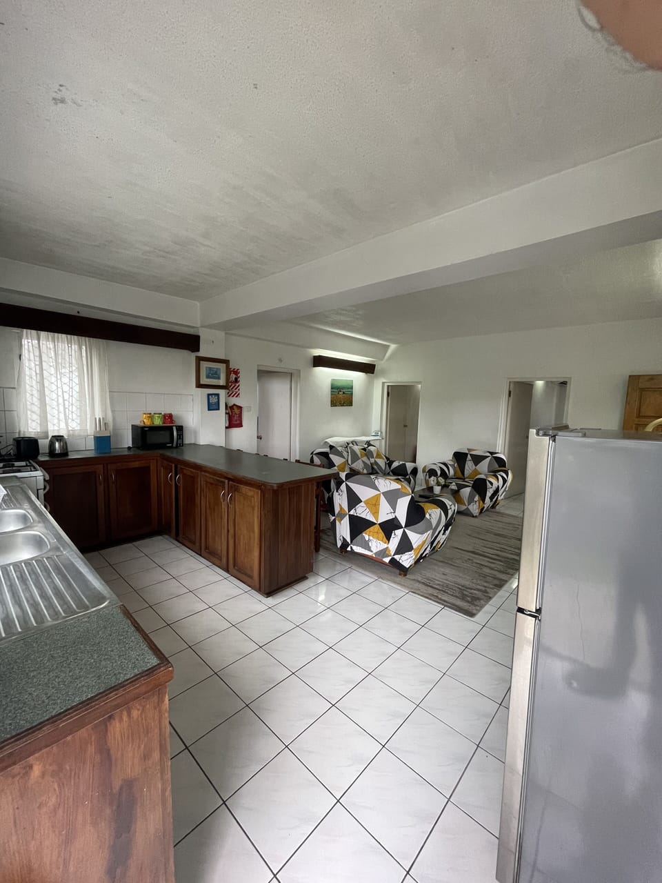 Mini-fridge, oven, coffee/tea maker, mixer