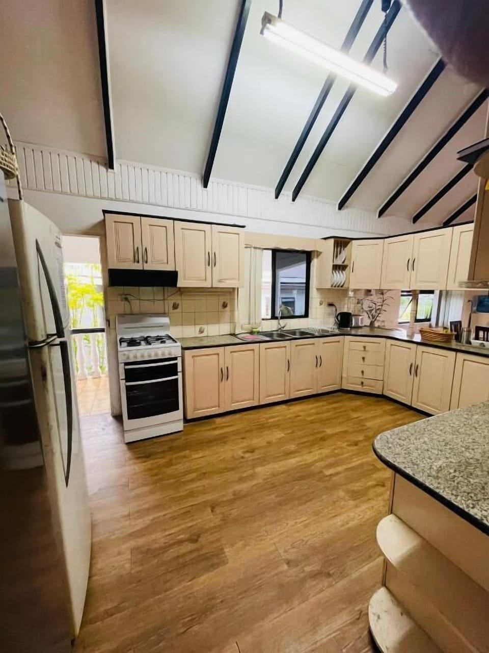Mini-fridge, oven, coffee/tea maker, mixer