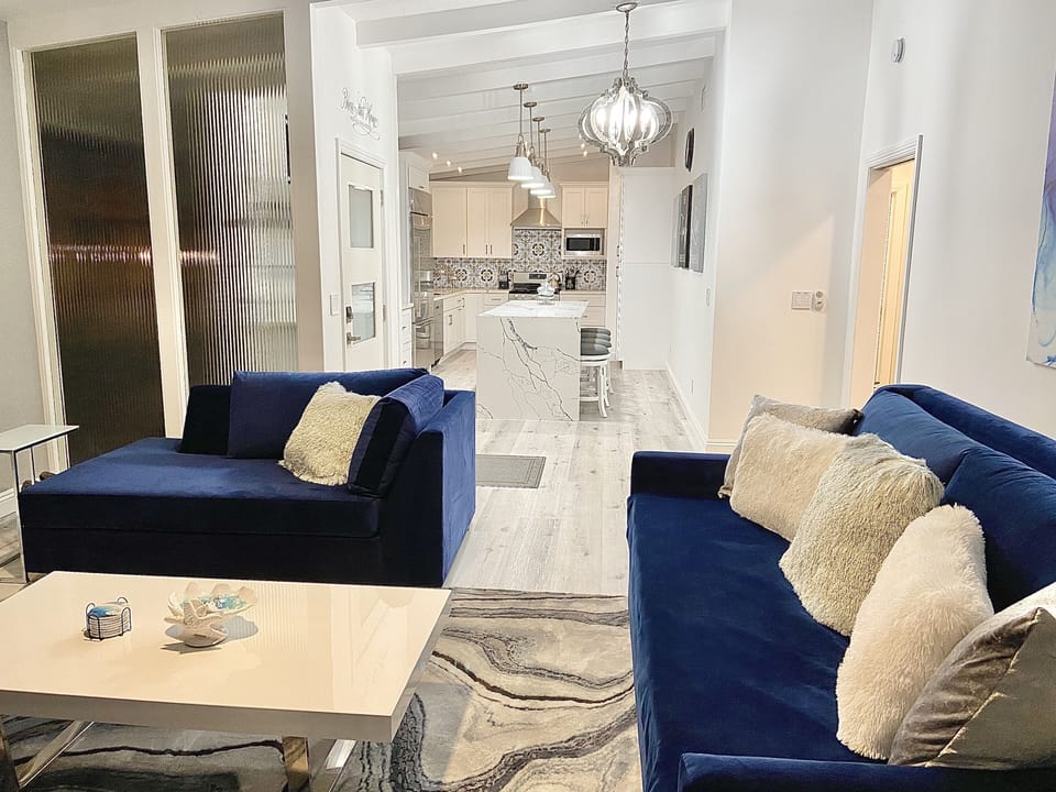 open floorplan from living room view into the kitchen