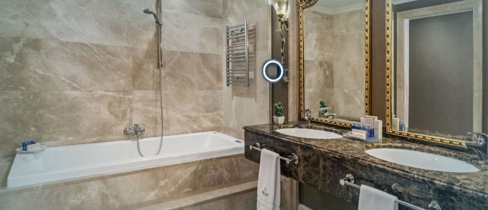 Presidential Suite with King Size Bed | Bathroom | Separate tub and shower, hydromassage showerhead, free toiletries