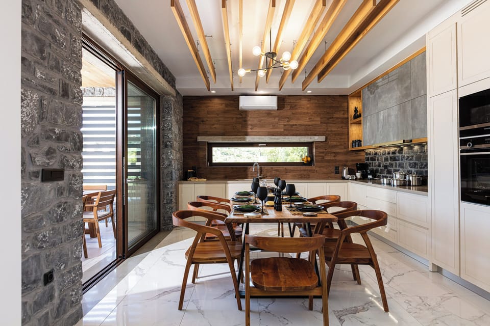 Dining area table seats up to eight guests