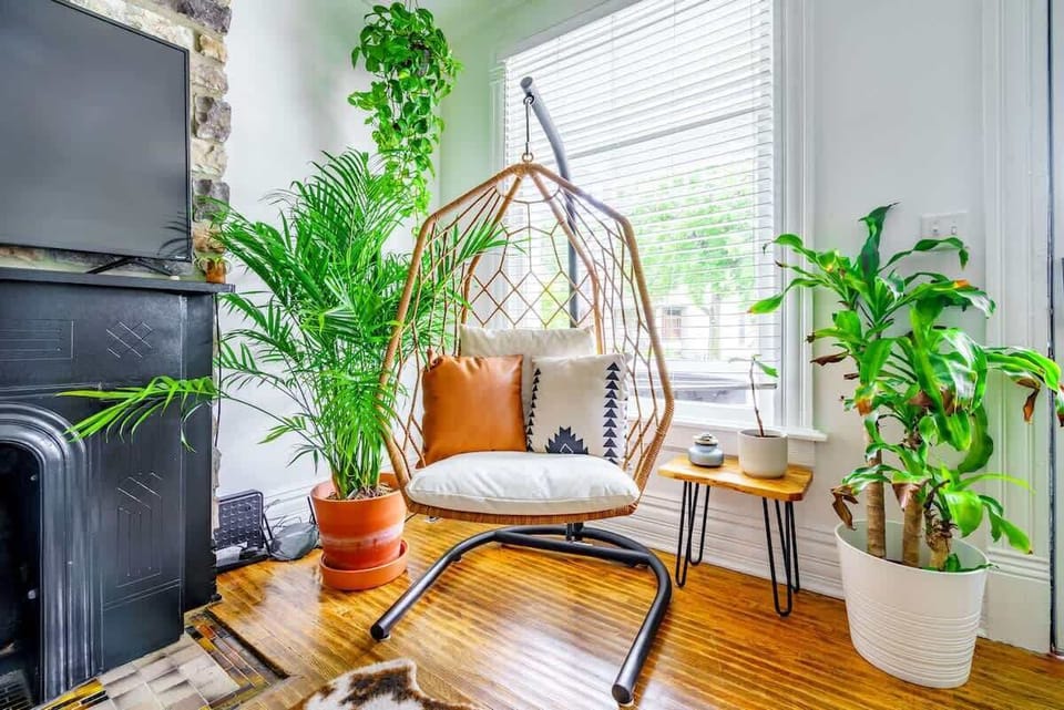Swing by the egg chair, Heart  Indulge in leisurely moments in our chic egg chair, where comfort meets contemporary design for an unforgettable lounging experience in our Instagramable AirBnB