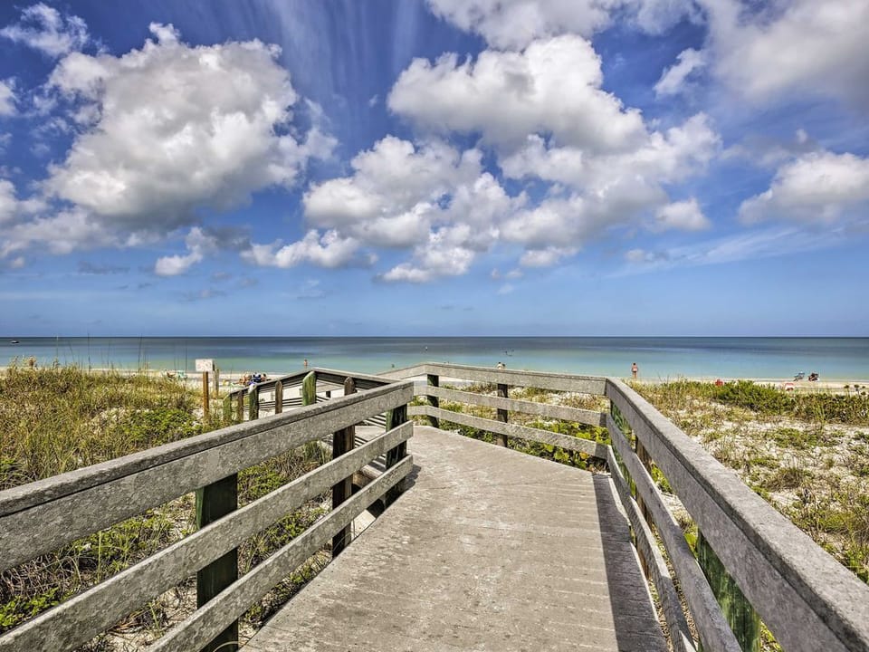 The 2-bedroom, 2-bath home is a short walk from the beautiful beach.