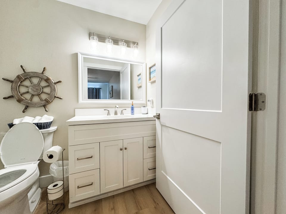 Primary bathroom that is connected to primary bedroom.