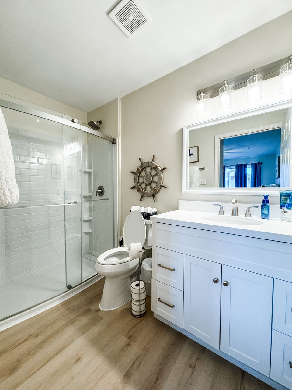 Primary bathroom that features a brand new, spacious walk in shower.