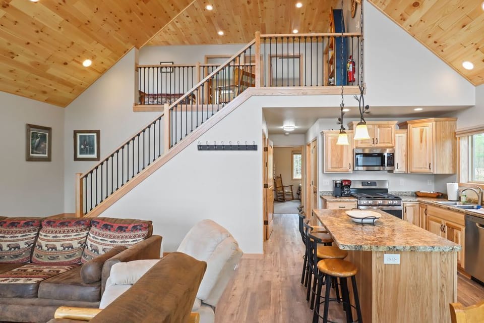 View of kitchen to loft
